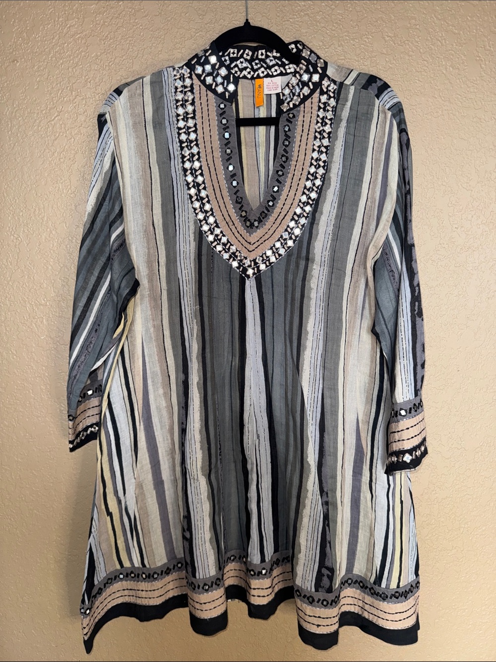 Gorgeous Anu Embellished Stripe V-Neck Tunic